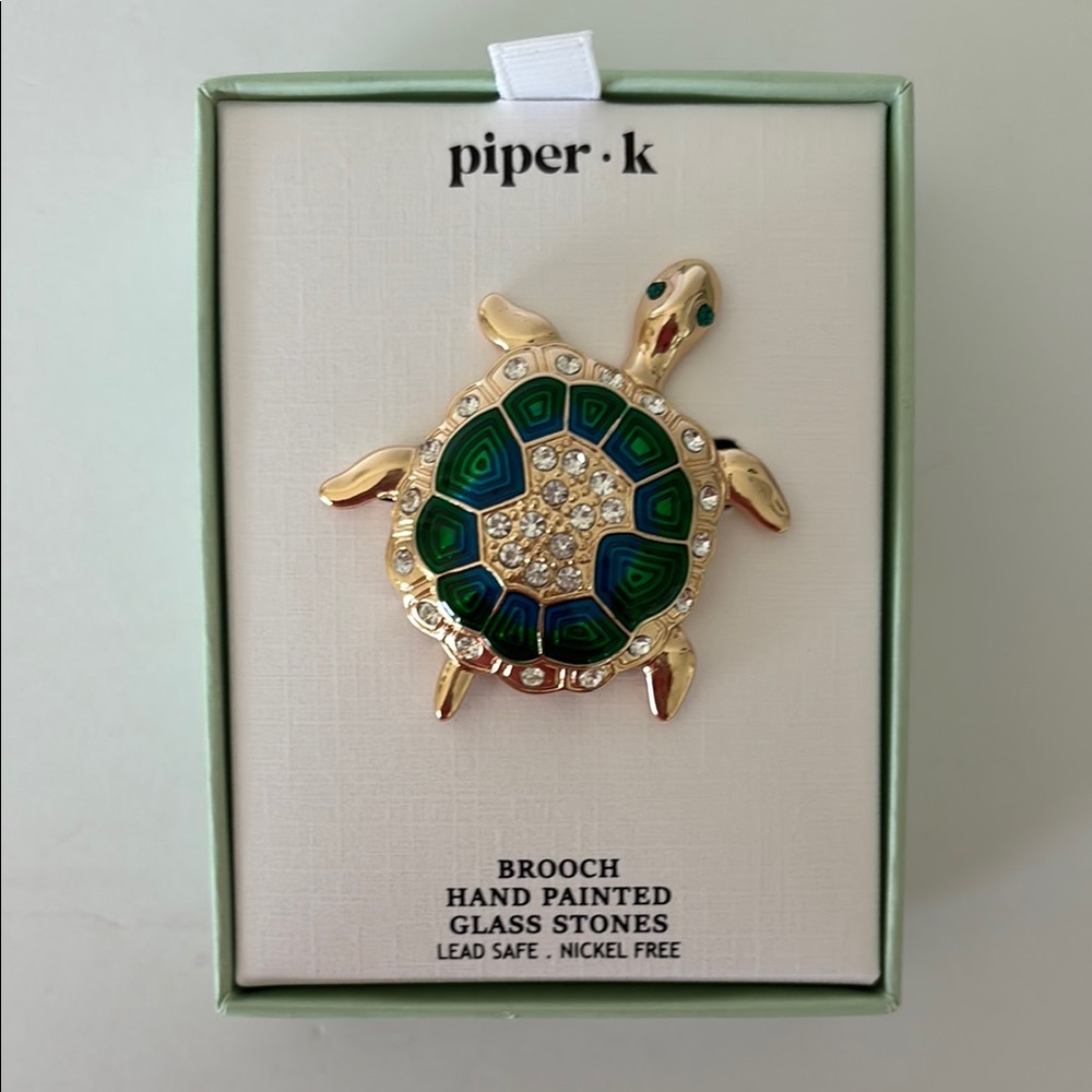 Piper K Turtle Brooch with Green and Gold Accents